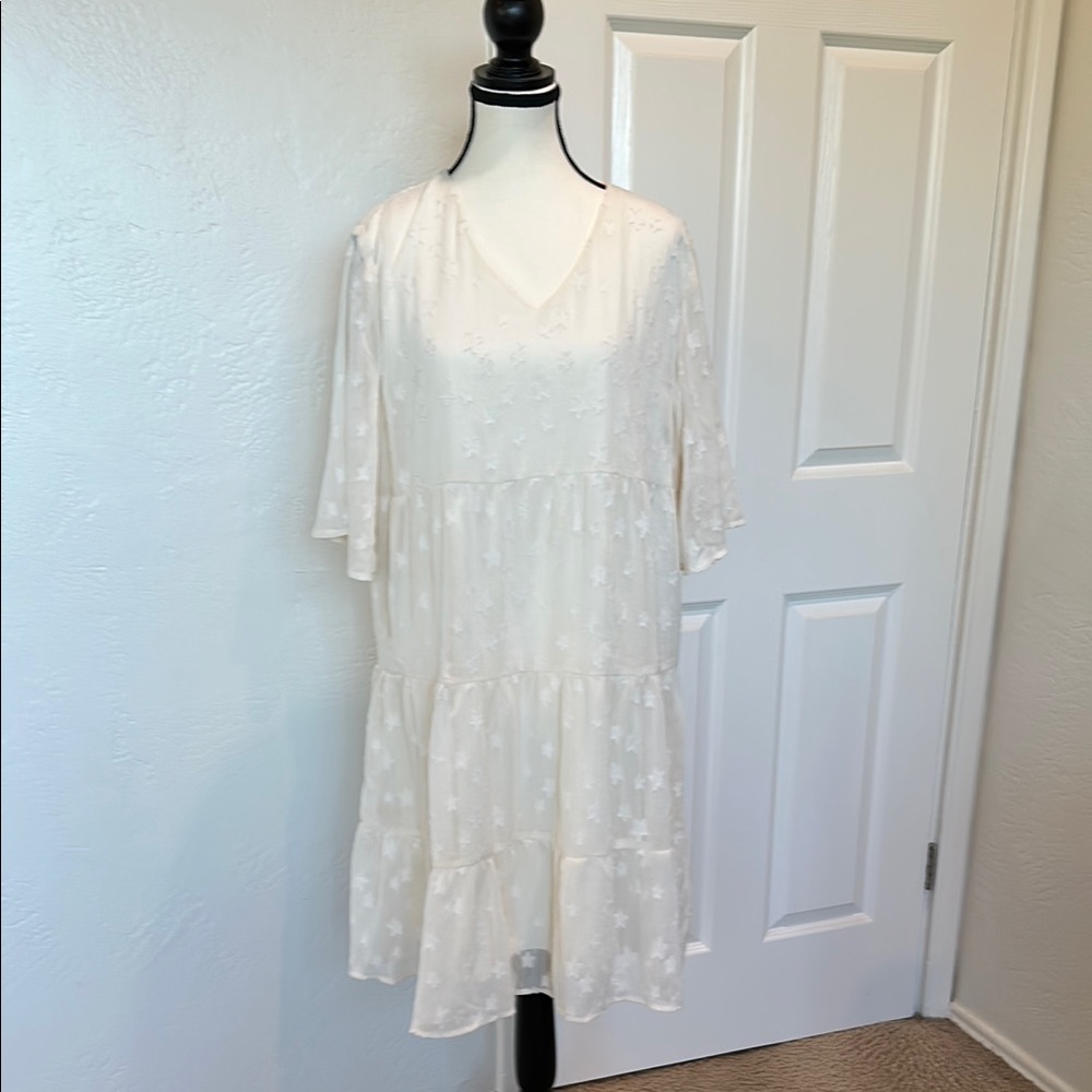 White Casual Midi Sundress with V-Neck